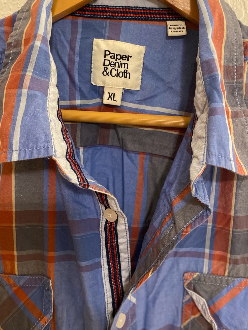 Paper Denim & Cloth Blue Plaid Short Sleeve Button-Up Shirt Size XL Casual Work